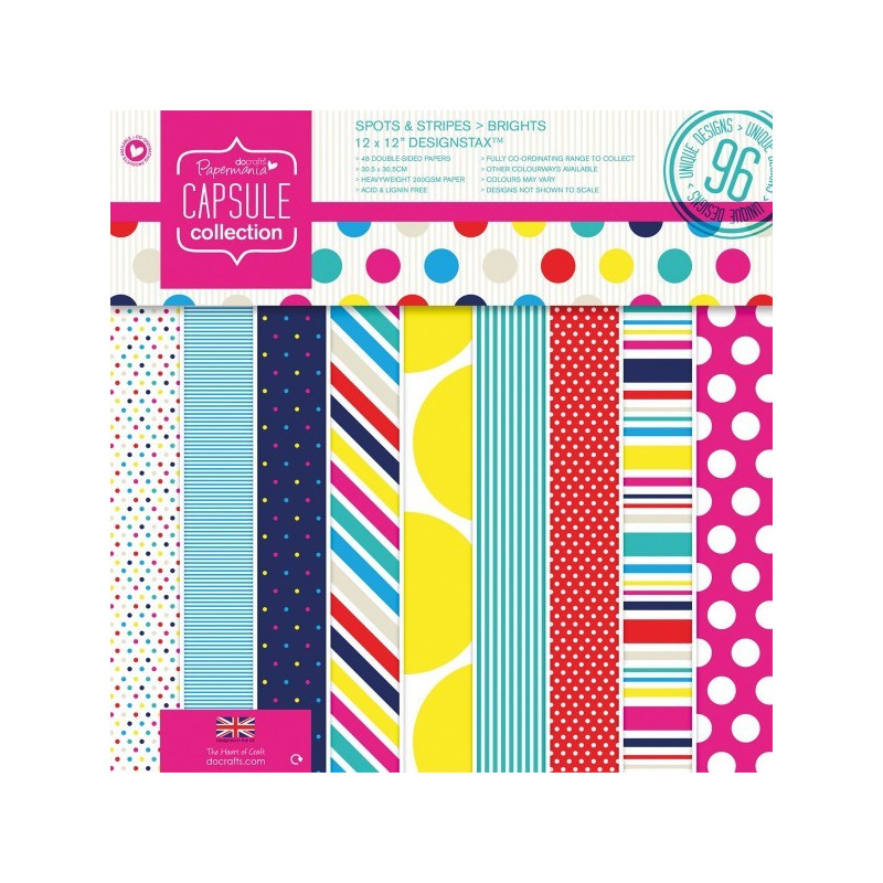 Sortido Papel Scrapbooking 30 x 30 cm (12 x 12'') (48 fls.) - Papermania - Spots & Stripes Brights