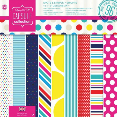 Sortido Papel Scrapbooking 30 x 30 cm (12 x 12'') (48 fls.) - Papermania - Spots & Stripes Brights
