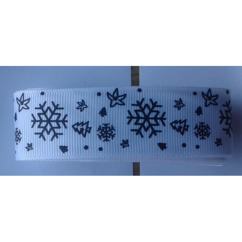 Fita Gorgurão - Flocos de Neve - 25 mm