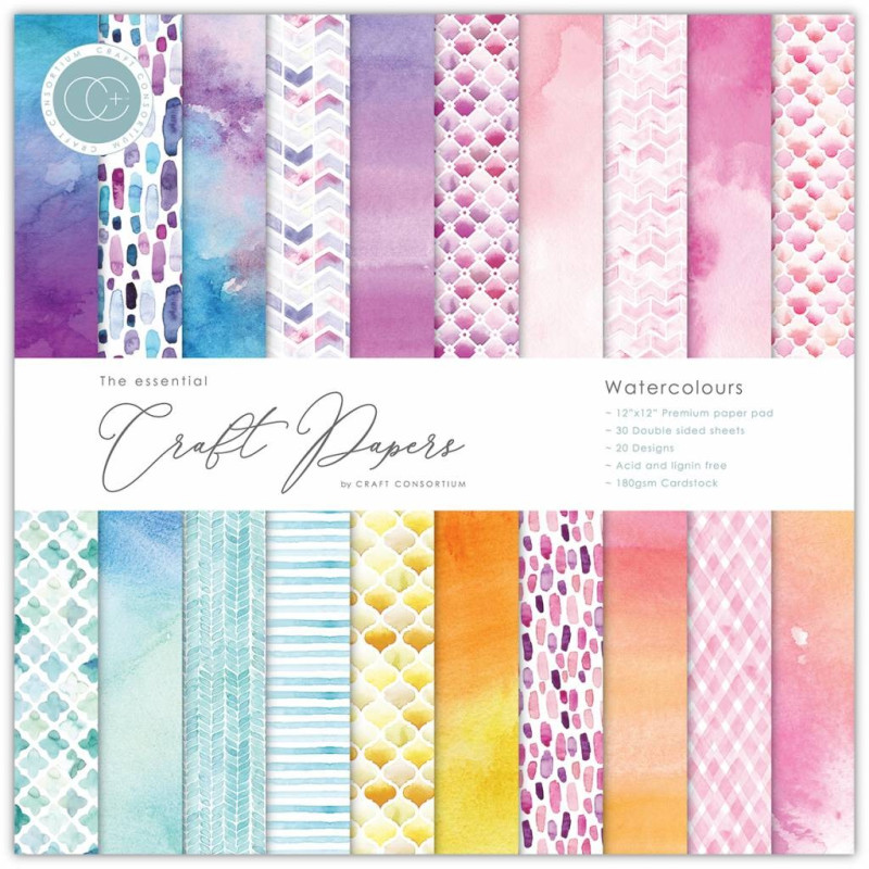 Bloco Papel Scrapbooking 30 x 30 cm (12 x 12'') - Craft Consortium - Watercolours