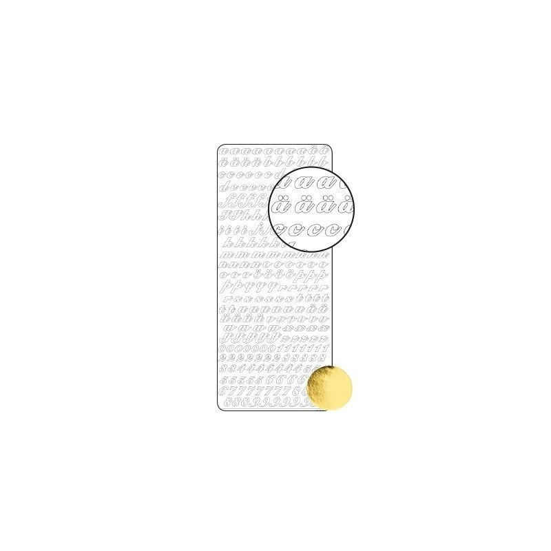Autocolantes Alfabeto Minusculas italico e Números - gold/dourado