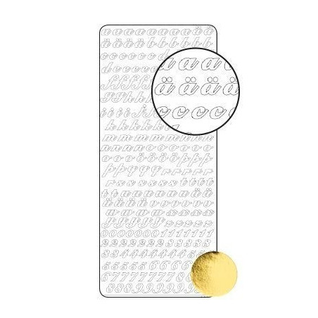 Autocolantes Alfabeto Minusculas italico e Números - gold/dourado