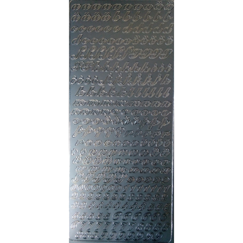 Autocolantes Alfabeto Minusculas italico e Números - silver/prateado