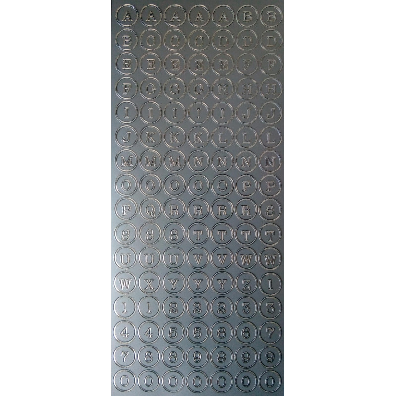 Autocolantes Alfabeto Maiusculas em circulos e Números - silver/prateado