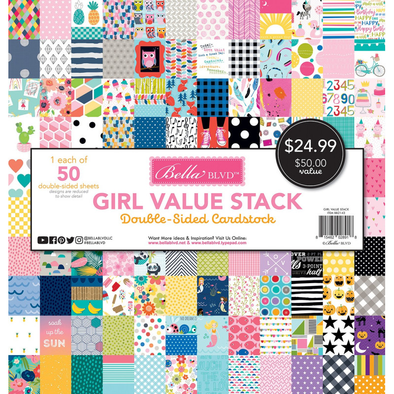 Bloco Papel Scrapbooking - 30 x 30 cm (12 x 12'') -  Bella BLVD Girl Value Stack
