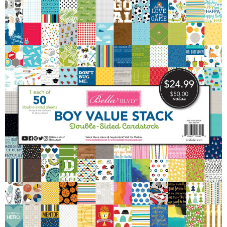 Bloco Papel Scrapbooking - 30 x 30 cm (12 x 12'') -  Bella BLVD Boy Value Stack